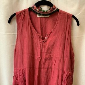 100% cotton dark pink/mauve just below knee flow dress, slip & choker